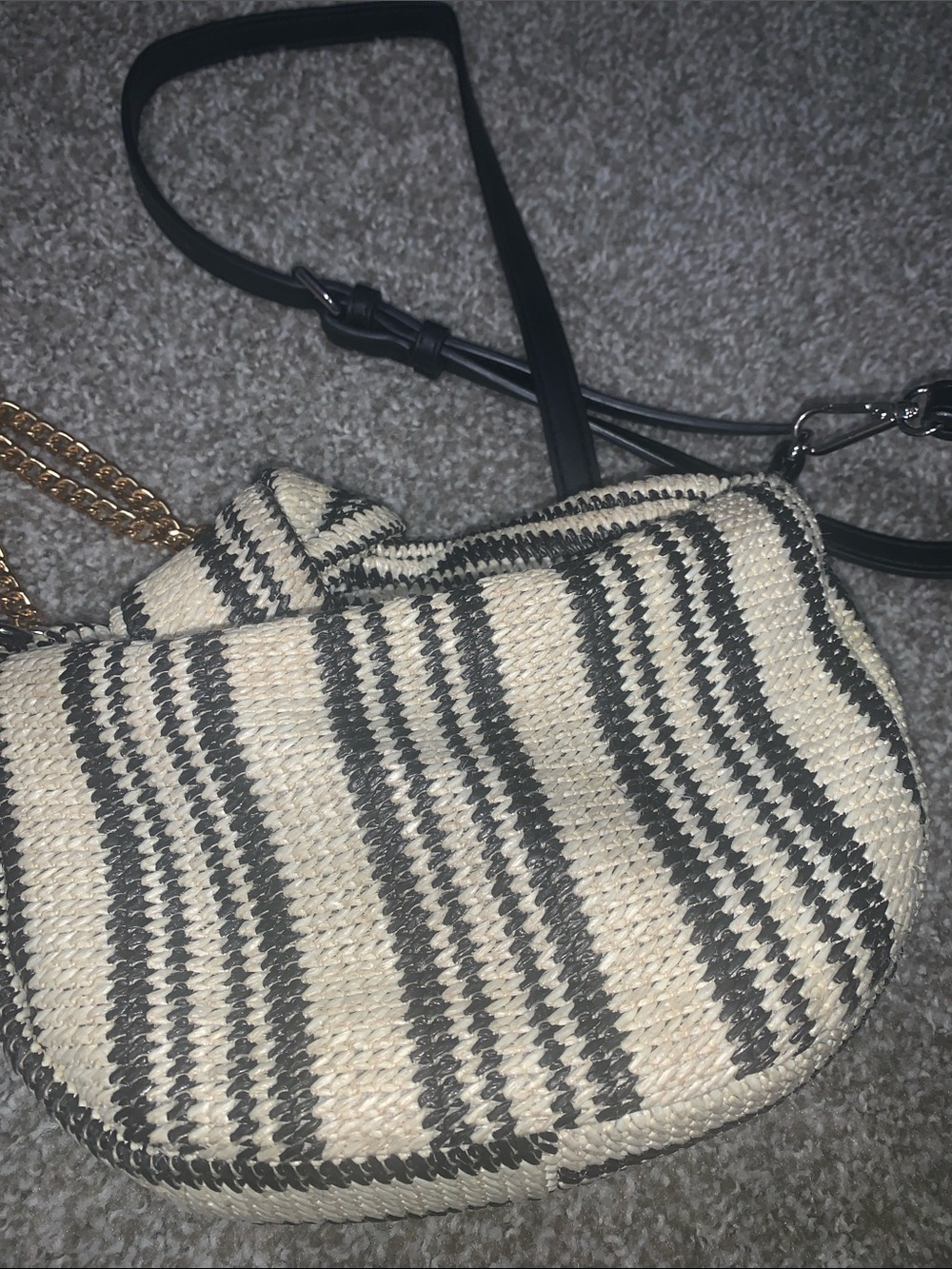 Striped Woven Crossbody Bag - Black & Cream
